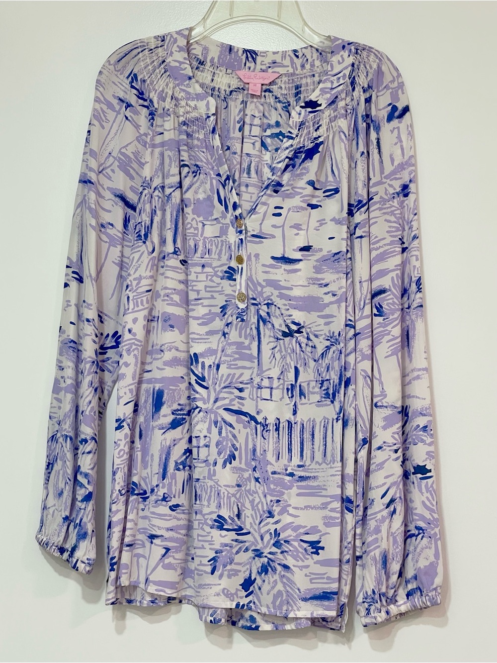 Lilly Pulitzer Elsa Silk Long Sleeve Blouse Size M Lilac Verbena Rock The Dock